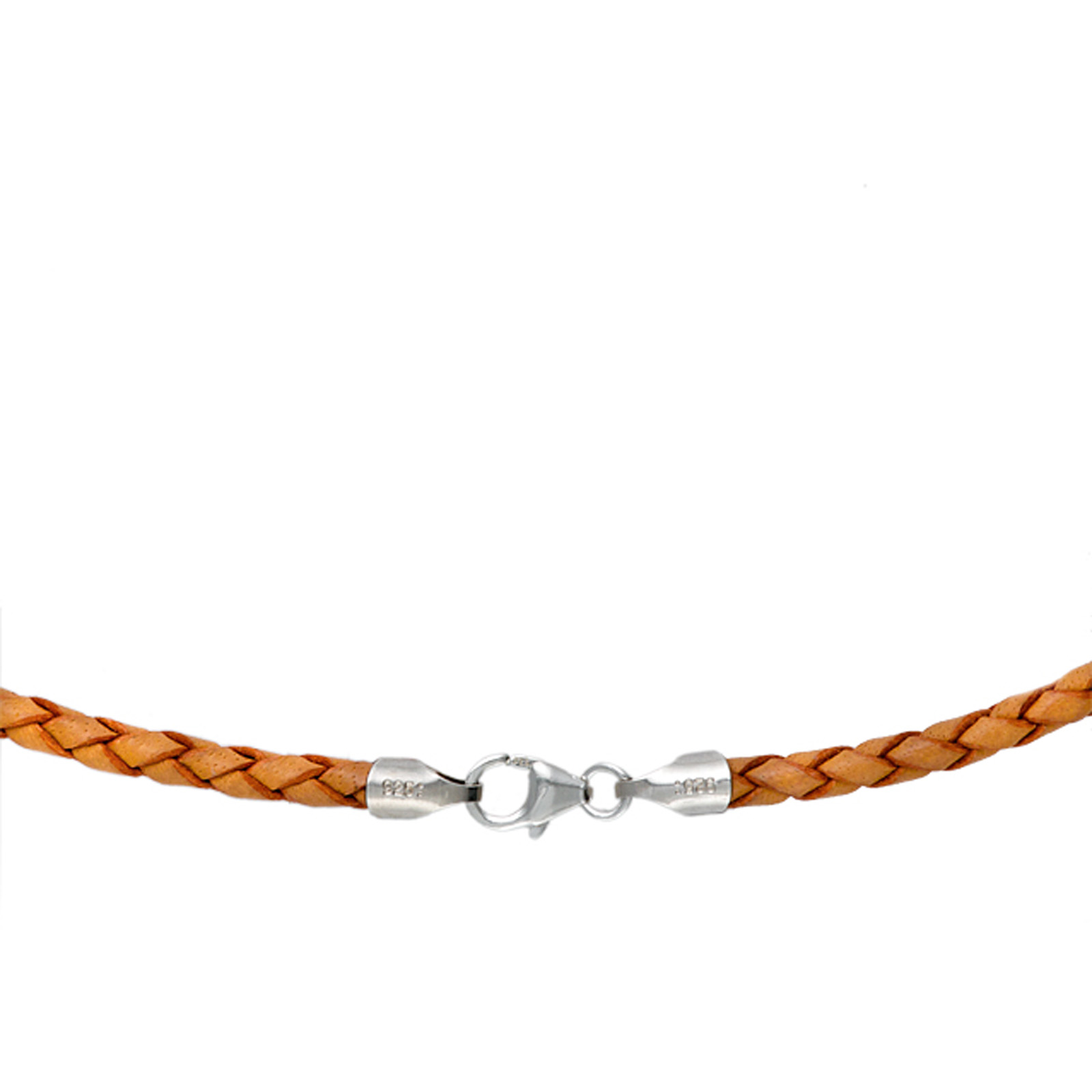 4mm Natural Briaded Bolo Leather Cord Necklace 925 sterling Silver