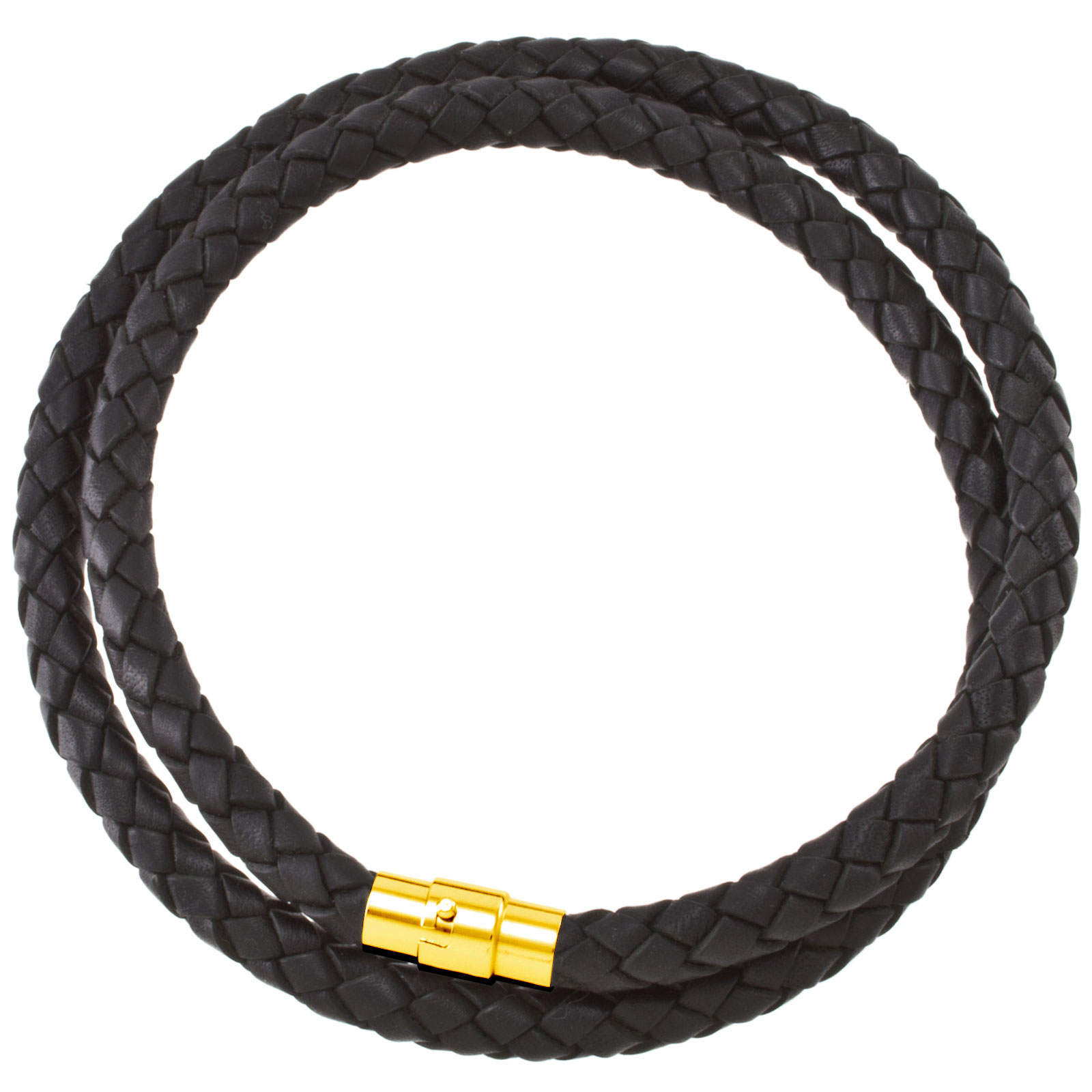 6mm Black Braided Bolo Leather Cord Necklace Gold Toned Clasp