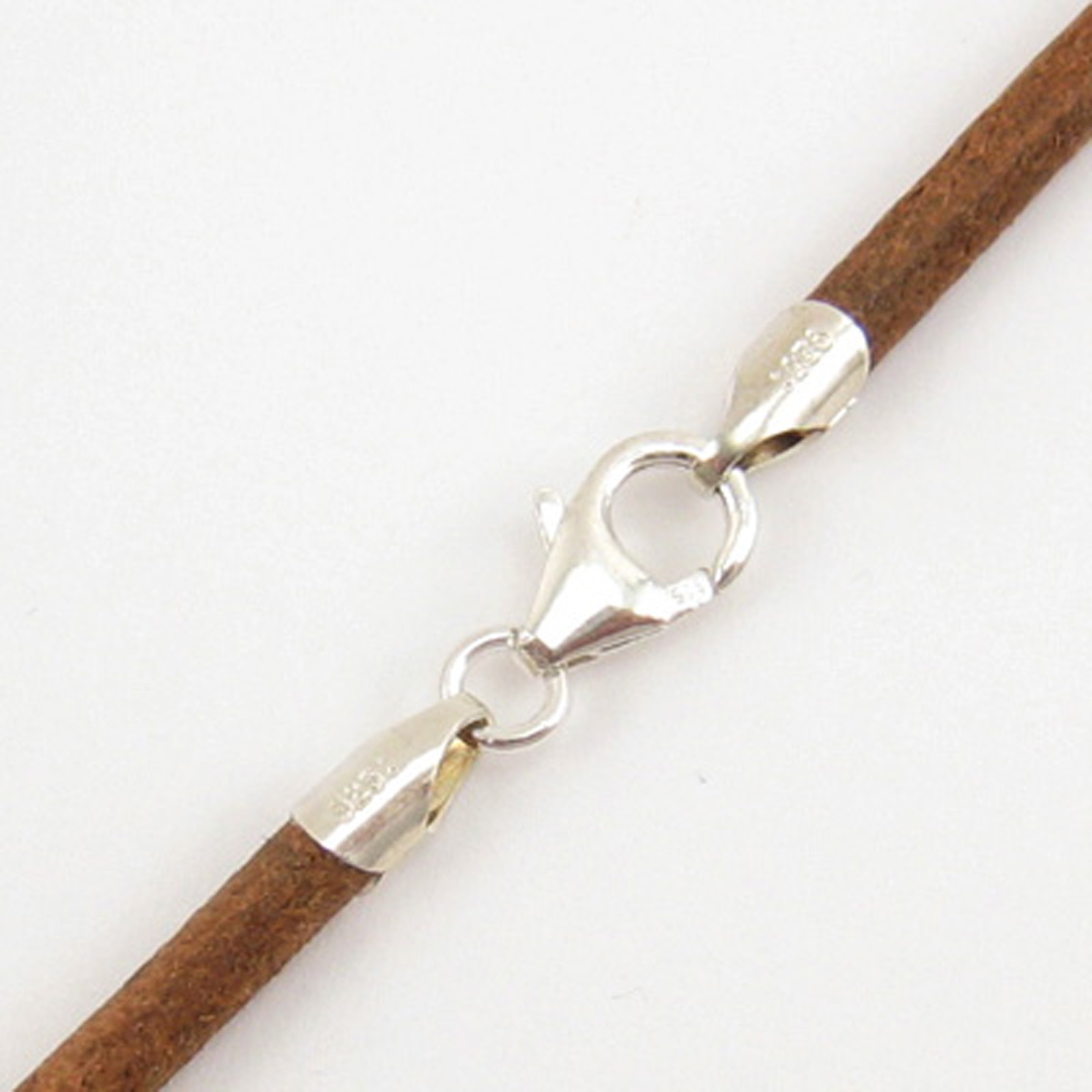 2mm Natural Round Leather Cord Necklace Choker 925 Sterling Silver