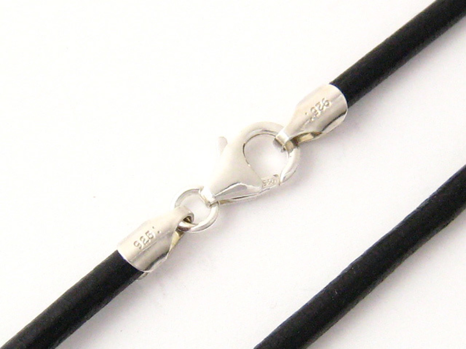 3mm Black Round Leather Cord Necklace Choker 925 Sterling Silver Clasp